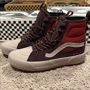 Vans Men's High-Top Sneakers - Brown, Red, and Cream
